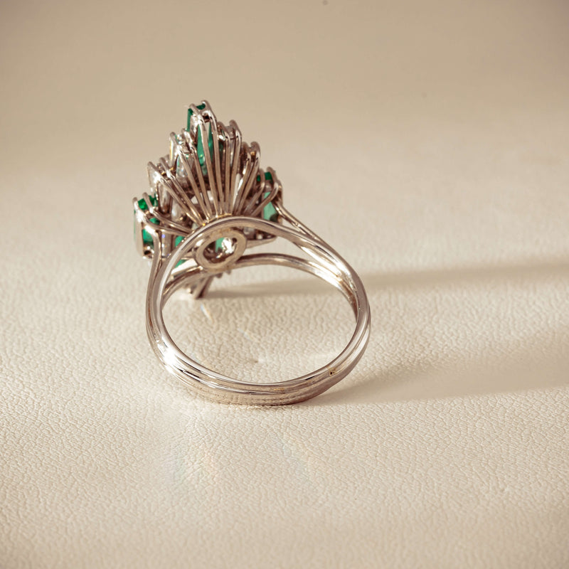 Vintage 18ct White Gold Diamond & Emerald Cluster Ring - Ring - Walker & Hall