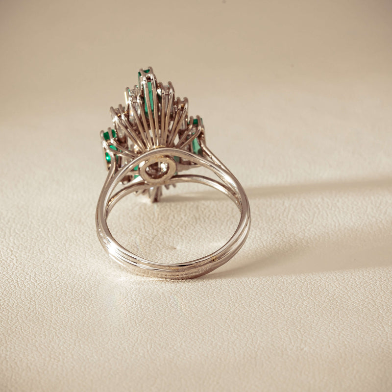 Vintage 18ct White Gold Diamond & Emerald Cluster Ring - Ring - Walker & Hall