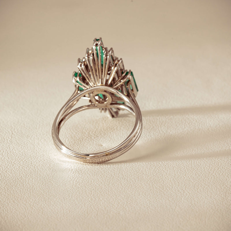 Vintage 18ct White Gold Diamond & Emerald Cluster Ring - Ring - Walker & Hall