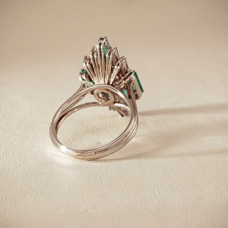 Vintage 18ct White Gold Diamond & Emerald Cluster Ring - Ring - Walker & Hall