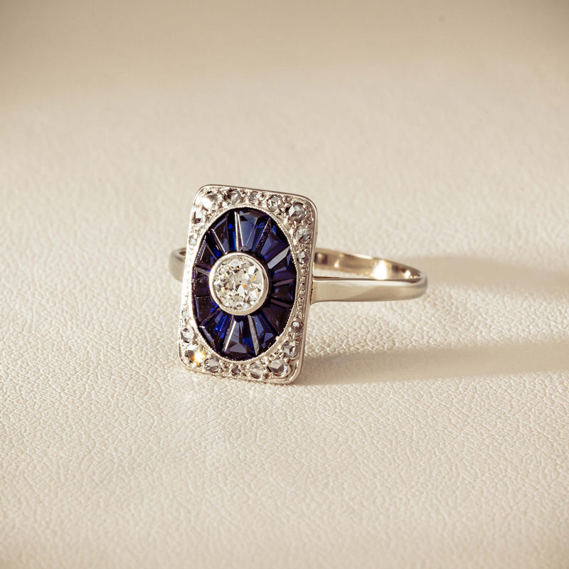 Vintage 15ct/18ct White Gold Diamond & Sapphire Ring - Ring - Walker & Hall
