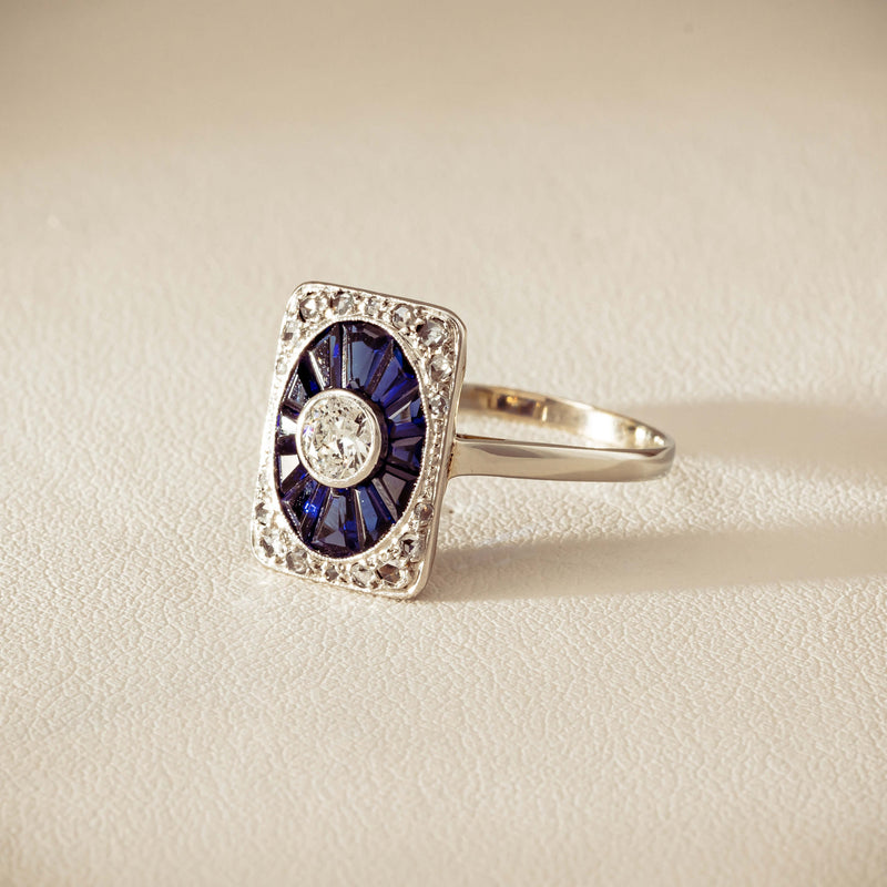 Vintage 15ct/18ct White Gold Diamond & Sapphire Ring - Ring - Walker & Hall