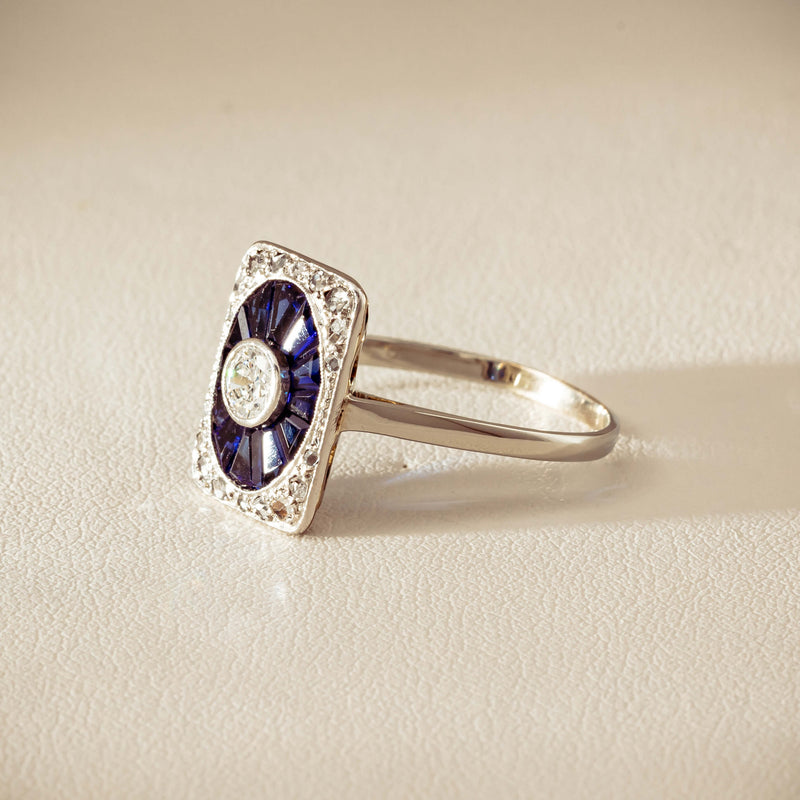 Vintage 15ct/18ct White Gold Diamond & Sapphire Ring - Ring - Walker & Hall
