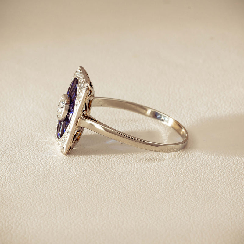 Vintage 15ct/18ct White Gold Diamond & Sapphire Ring - Ring - Walker & Hall