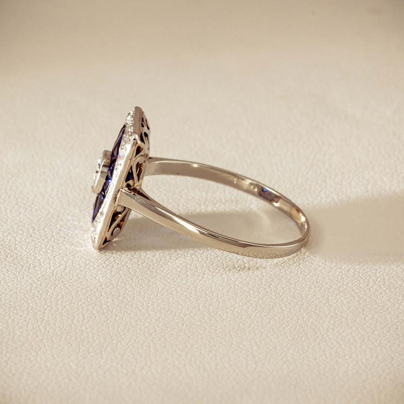 Vintage 15ct/18ct White Gold Diamond & Sapphire Ring - Ring - Walker & Hall