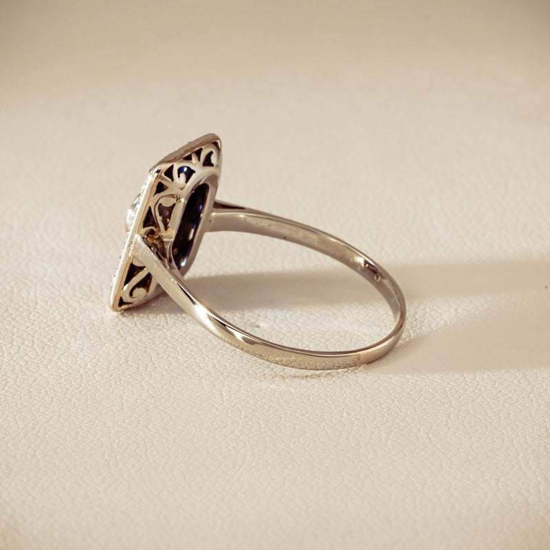 Vintage 15ct/18ct White Gold Diamond & Sapphire Ring - Ring - Walker & Hall