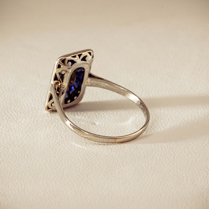 Vintage 15ct/18ct White Gold Diamond & Sapphire Ring - Ring - Walker & Hall