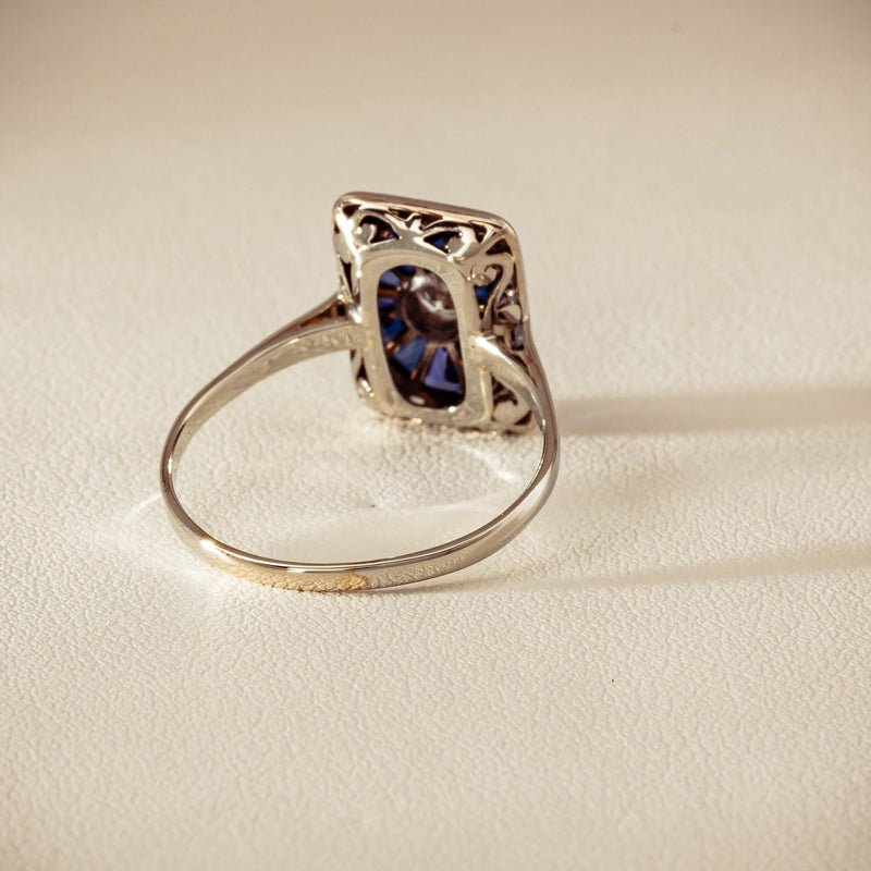Vintage 15ct/18ct White Gold Diamond & Sapphire Ring - Ring - Walker & Hall