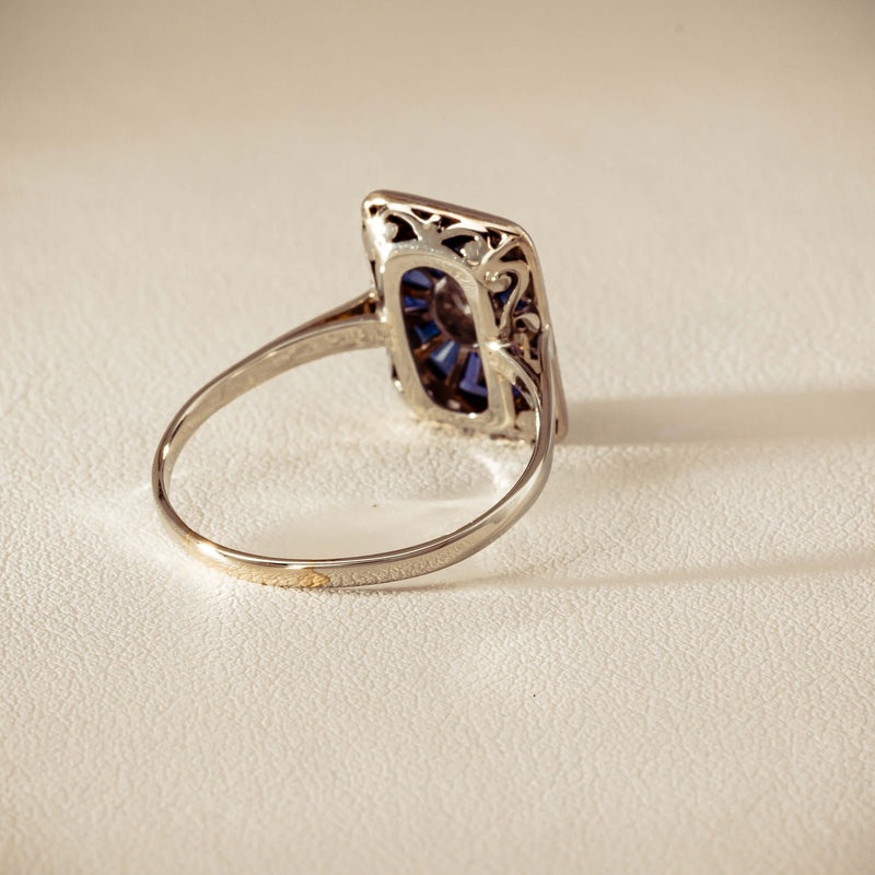 Vintage 15ct/18ct White Gold Diamond & Sapphire Ring - Ring - Walker & Hall
