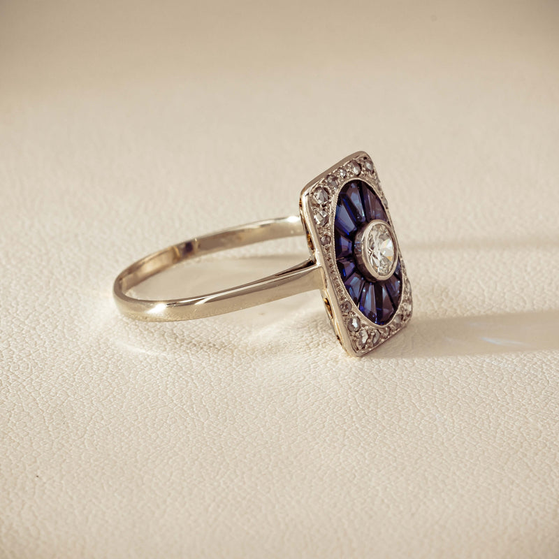 Vintage 15ct/18ct White Gold Diamond & Sapphire Ring - Ring - Walker & Hall