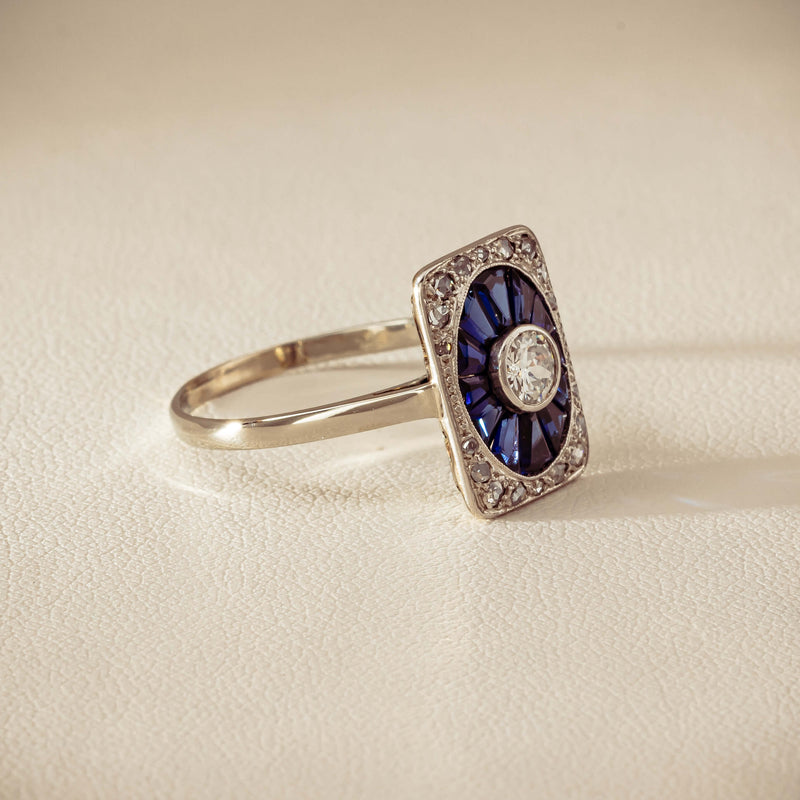 Vintage 15ct/18ct White Gold Diamond & Sapphire Ring - Ring - Walker & Hall