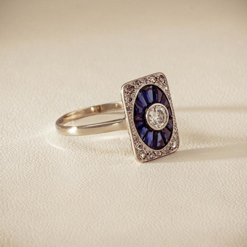 Vintage 15ct/18ct White Gold Diamond & Sapphire Ring - Ring - Walker & Hall