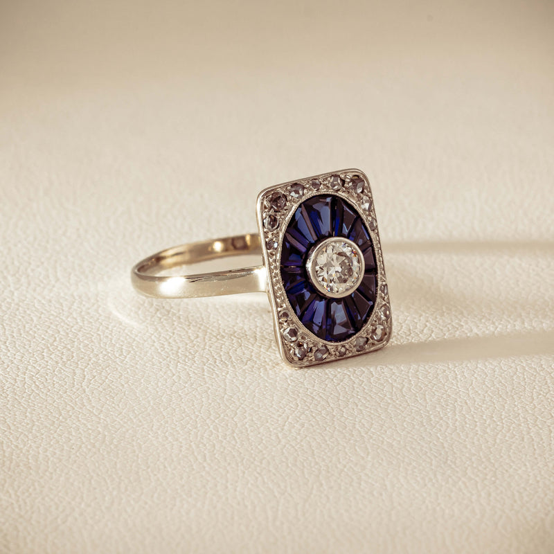 Vintage 15ct/18ct White Gold Diamond & Sapphire Ring - Ring - Walker & Hall