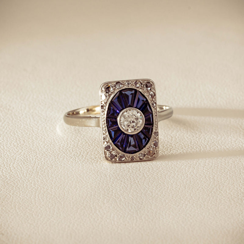 Vintage 15ct/18ct White Gold Diamond & Sapphire Ring - Ring - Walker & Hall
