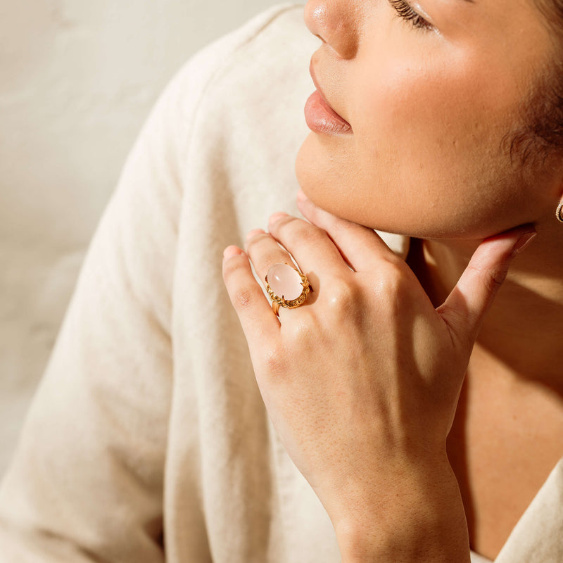Deja Vu 18ct Yellow Gold Rose Quartz Cocktail Ring