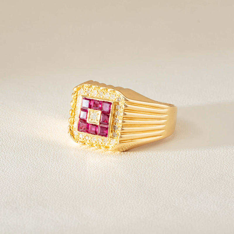 Deja Vu 18ct Yellow Gold Pink Sapphire Diamond Signet Ring - Ring - Walker & Hall
