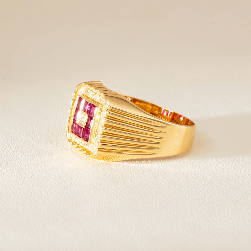 Deja Vu 18ct Yellow Gold Pink Sapphire Diamond Signet Ring - Ring - Walker & Hall