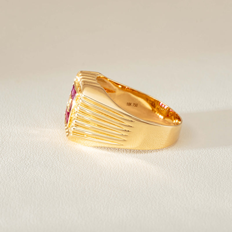 Deja Vu 18ct Yellow Gold Pink Sapphire Diamond Signet Ring - Ring - Walker & Hall