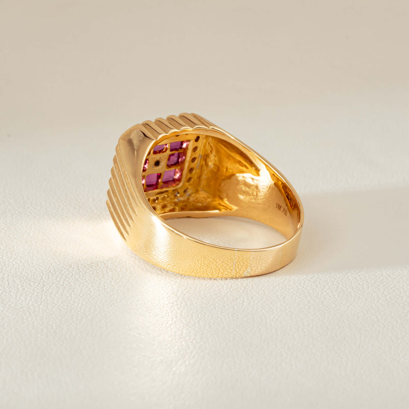 Deja Vu 18ct Yellow Gold Pink Sapphire Diamond Signet Ring - Ring - Walker & Hall