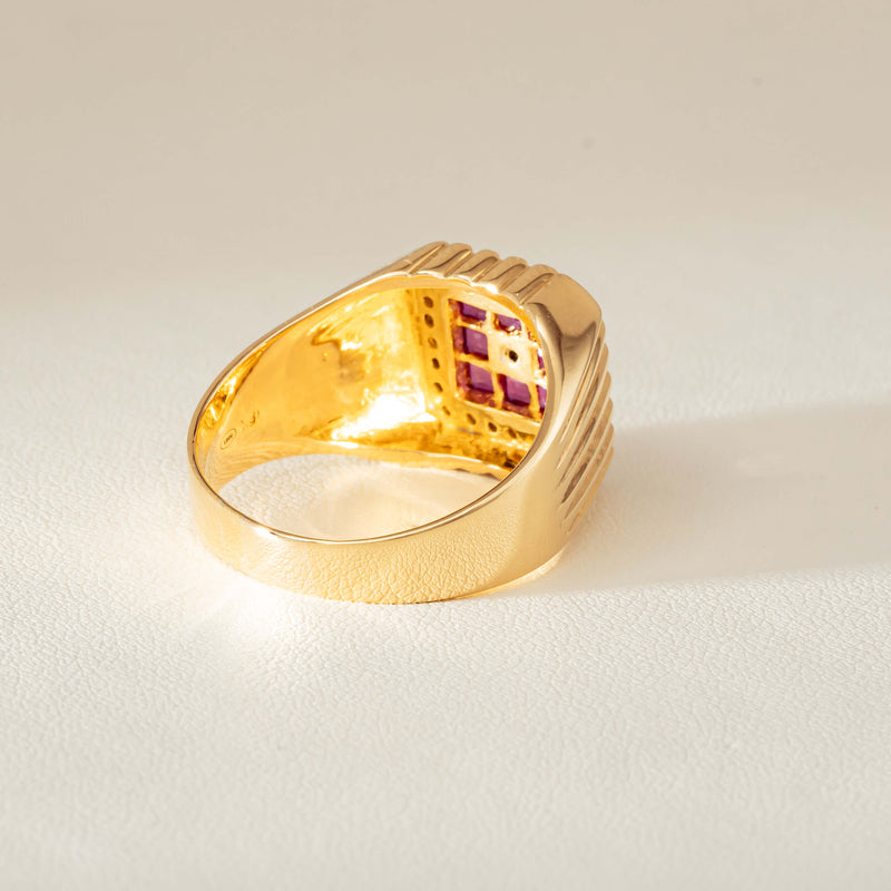 Deja Vu 18ct Yellow Gold Pink Sapphire Diamond Signet Ring - Ring - Walker & Hall