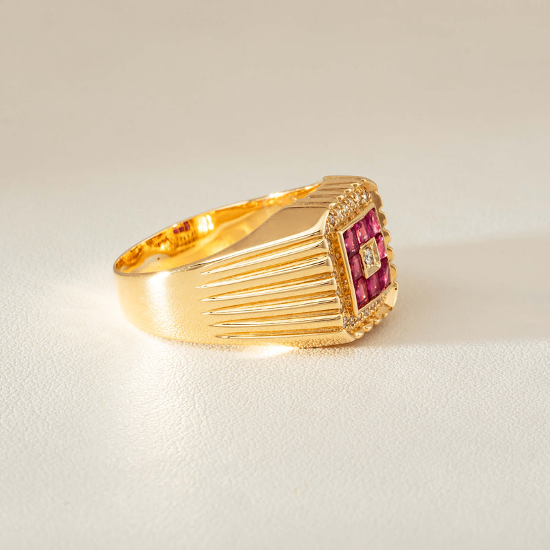 Deja Vu 18ct Yellow Gold Pink Sapphire Diamond Signet Ring - Ring - Walker & Hall