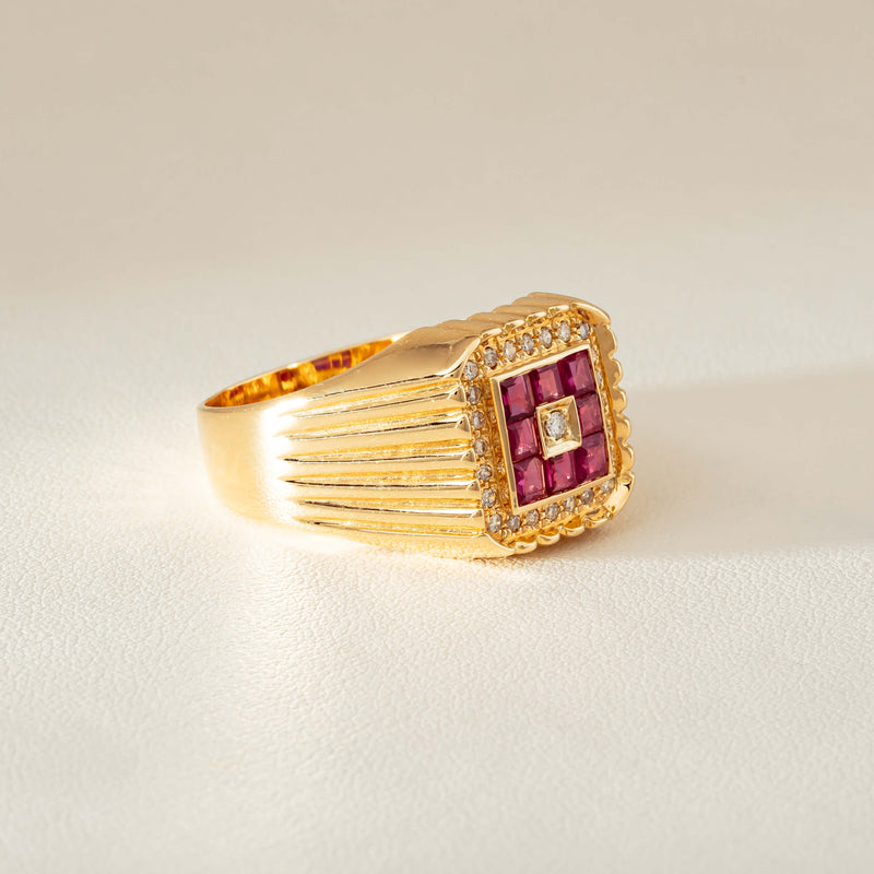Deja Vu 18ct Yellow Gold Pink Sapphire Diamond Signet Ring - Ring - Walker & Hall