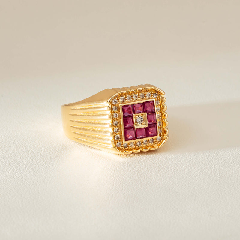 Deja Vu 18ct Yellow Gold Pink Sapphire Diamond Signet Ring - Ring - Walker & Hall