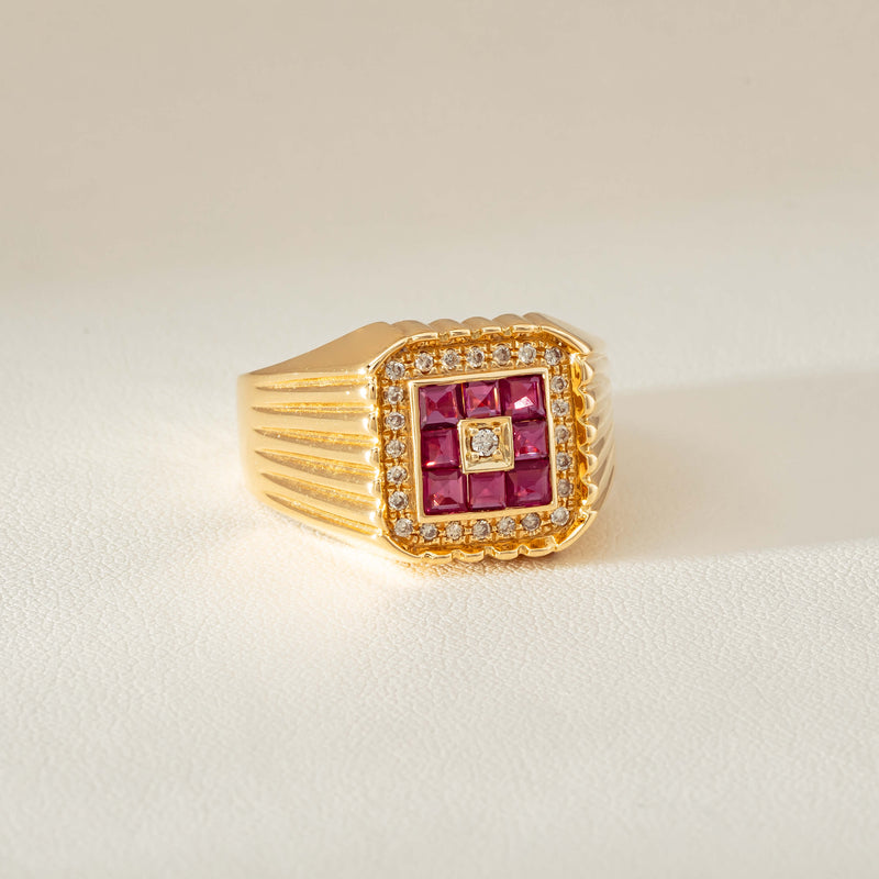 Deja Vu 18ct Yellow Gold Pink Sapphire Diamond Signet Ring - Ring - Walker & Hall