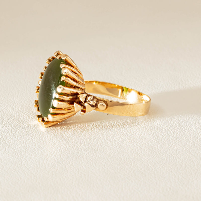 Vintage 9ct Yellow Gold Oval Greenstone Ring - Ring - Walker & Hall