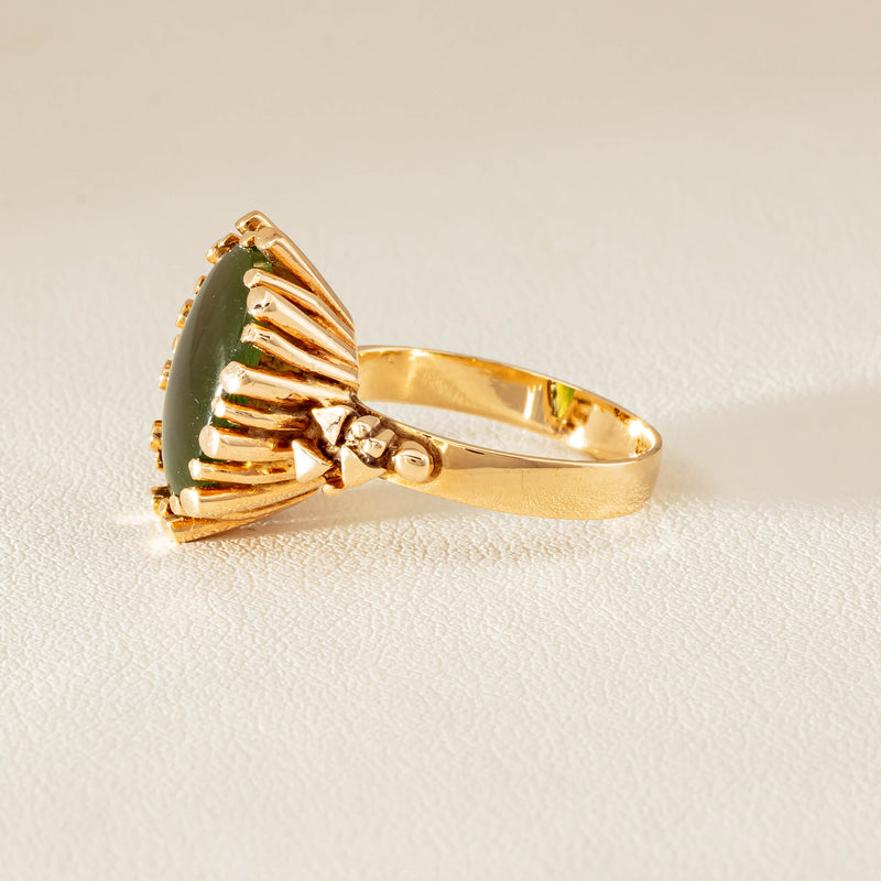 Vintage 9ct Yellow Gold Oval Greenstone Ring - Ring - Walker & Hall