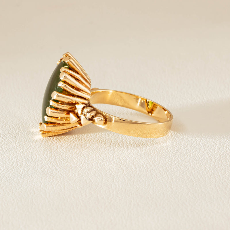 Vintage 9ct Yellow Gold Oval Greenstone Ring - Ring - Walker & Hall