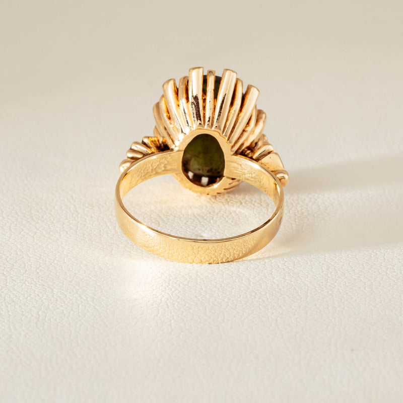 Vintage 9ct Yellow Gold Oval Greenstone Ring - Ring - Walker & Hall