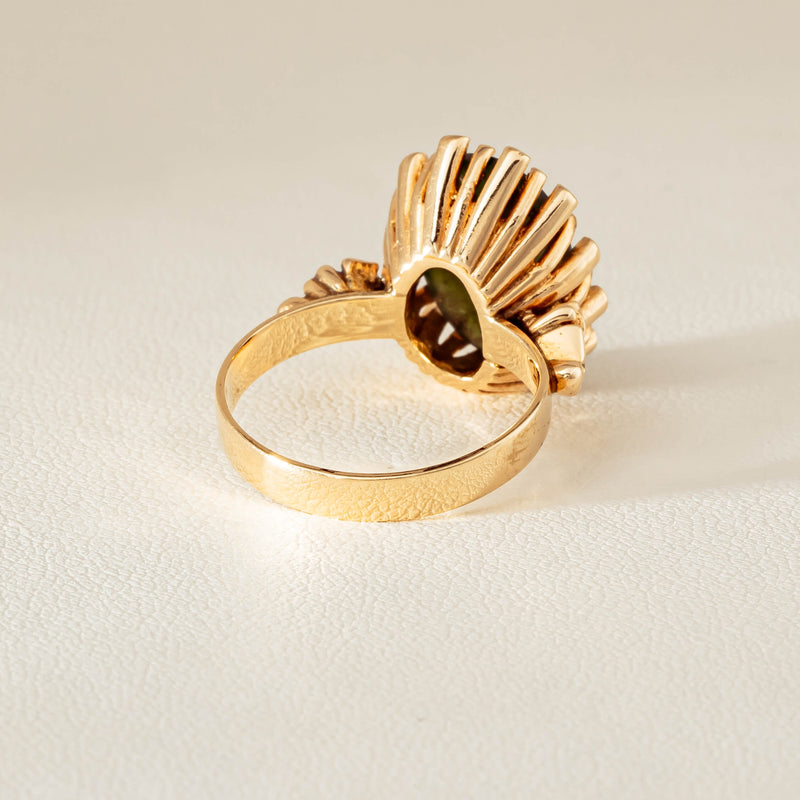 Vintage 9ct Yellow Gold Oval Greenstone Ring - Ring - Walker & Hall