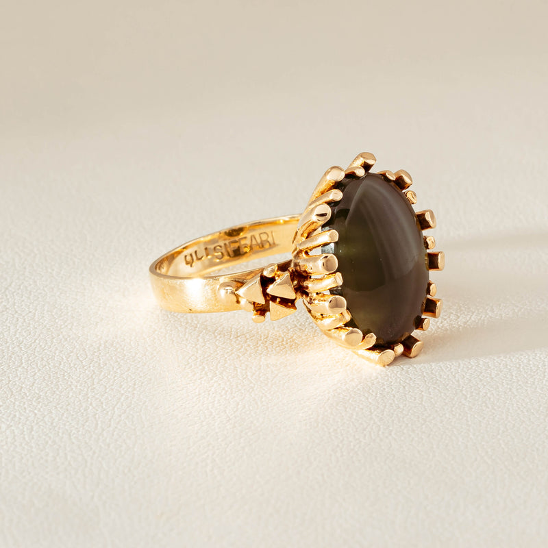 Vintage 9ct Yellow Gold Oval Greenstone Ring - Ring - Walker & Hall