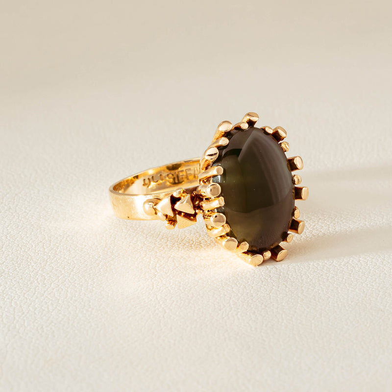 Vintage 9ct Yellow Gold Oval Greenstone Ring - Ring - Walker & Hall