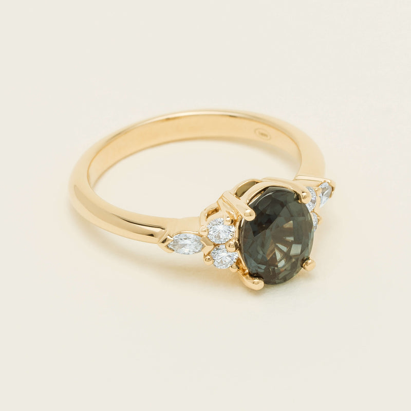 18ct Yellow Gold 2.20ct Green Sapphire & Diamond Oriana Ring