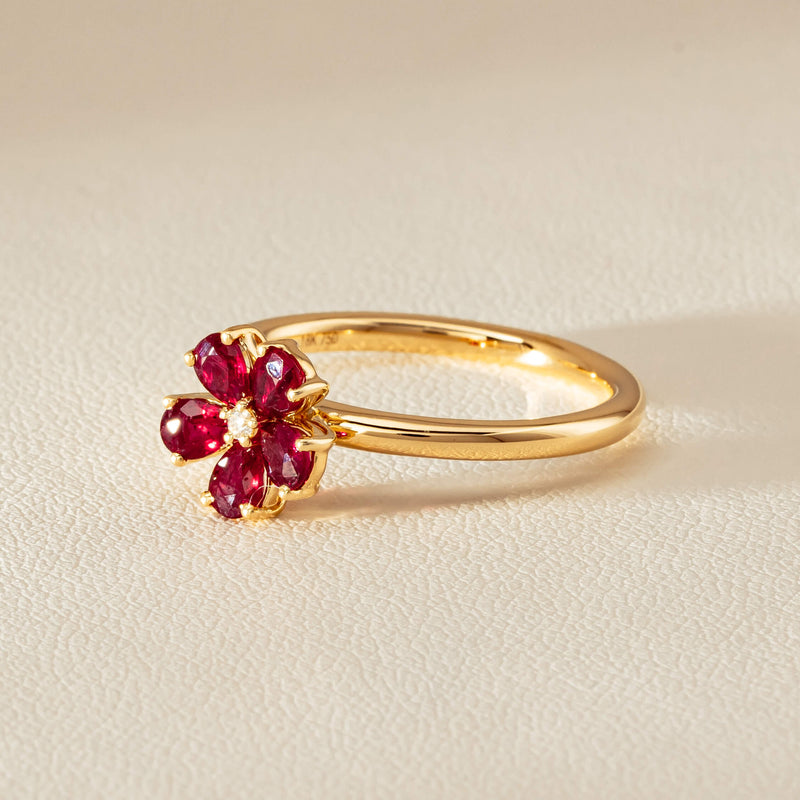 18ct Yellow Gold Ruby & Diamond Forget-Me-Not Ring - Ring - Walker & Hall