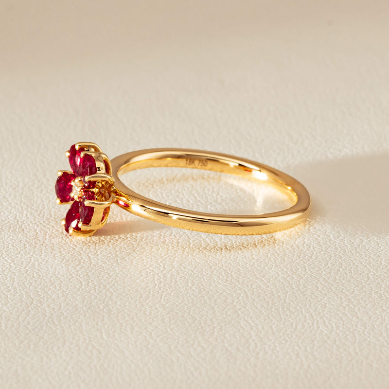 18ct Yellow Gold Ruby & Diamond Forget-Me-Not Ring - Ring - Walker & Hall