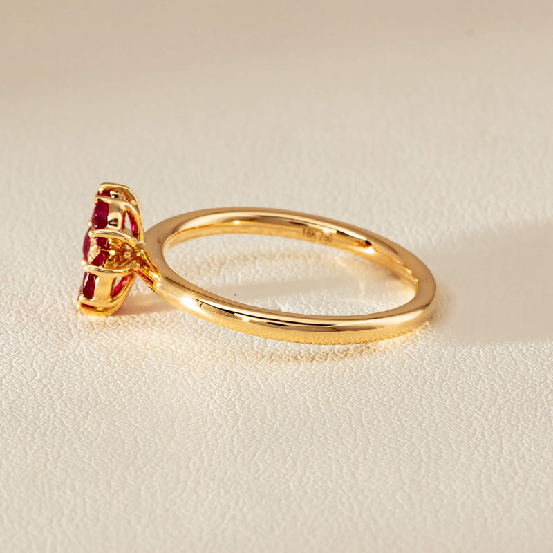 18ct Yellow Gold Ruby & Diamond Forget-Me-Not Ring - Ring - Walker & Hall