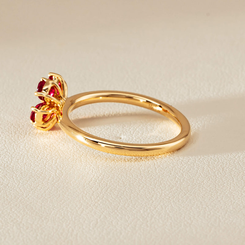 18ct Yellow Gold Ruby & Diamond Forget-Me-Not Ring - Ring - Walker & Hall