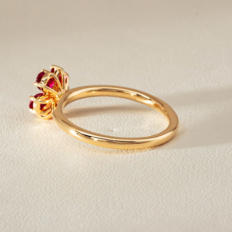18ct Yellow Gold Ruby & Diamond Forget-Me-Not Ring - Ring - Walker & Hall