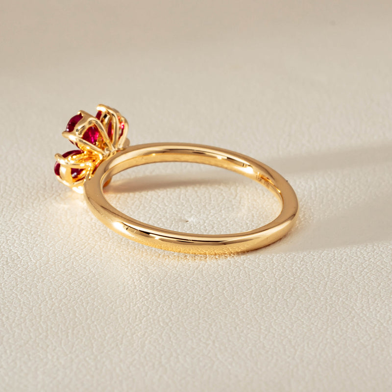 18ct Yellow Gold Ruby & Diamond Forget-Me-Not Ring - Ring - Walker & Hall