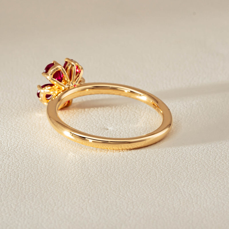 18ct Yellow Gold Ruby & Diamond Forget-Me-Not Ring - Ring - Walker & Hall
