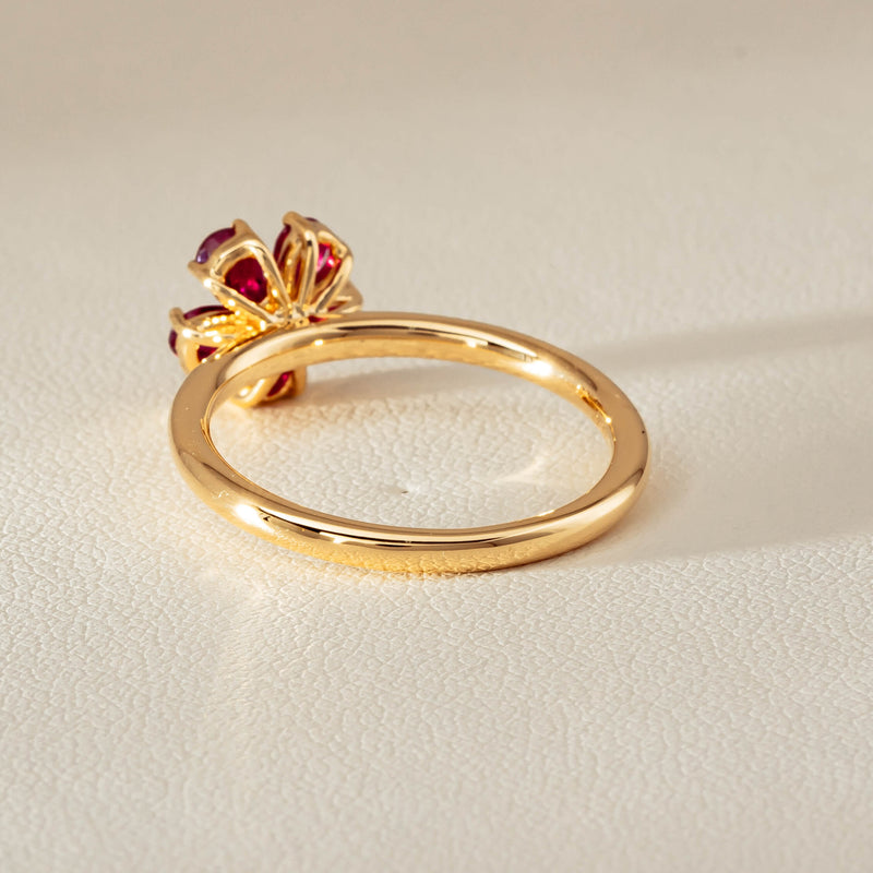 18ct Yellow Gold Ruby & Diamond Forget-Me-Not Ring - Ring - Walker & Hall