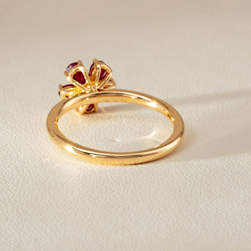 18ct Yellow Gold Ruby & Diamond Forget-Me-Not Ring - Ring - Walker & Hall