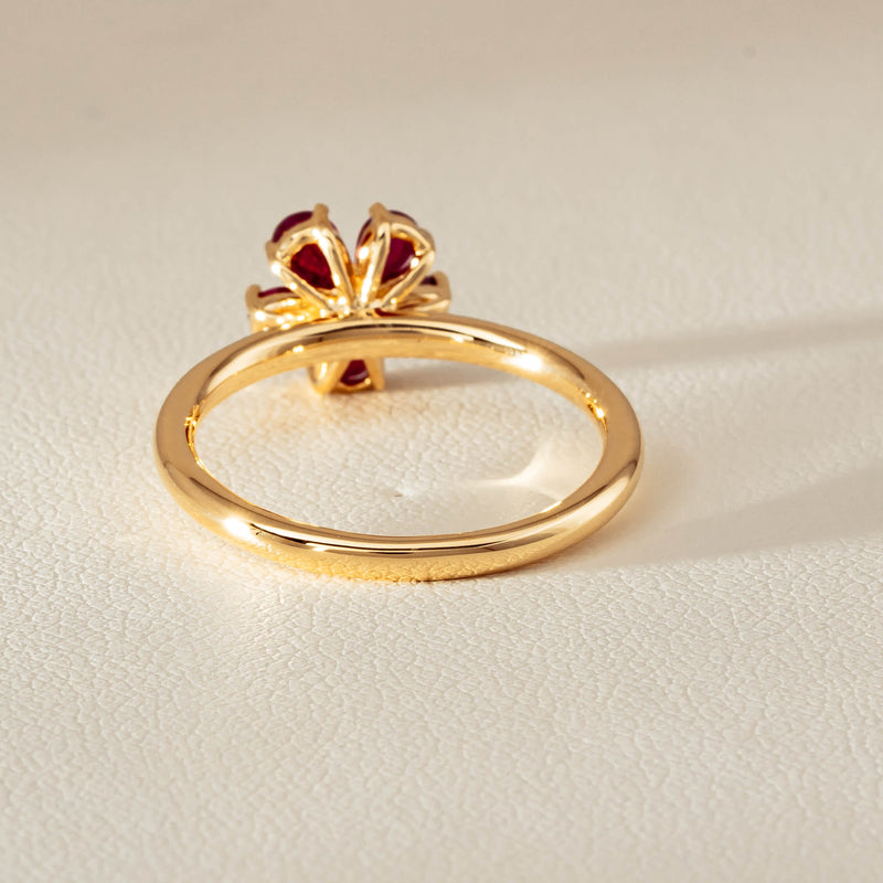 18ct Yellow Gold Ruby & Diamond Forget-Me-Not Ring - Ring - Walker & Hall