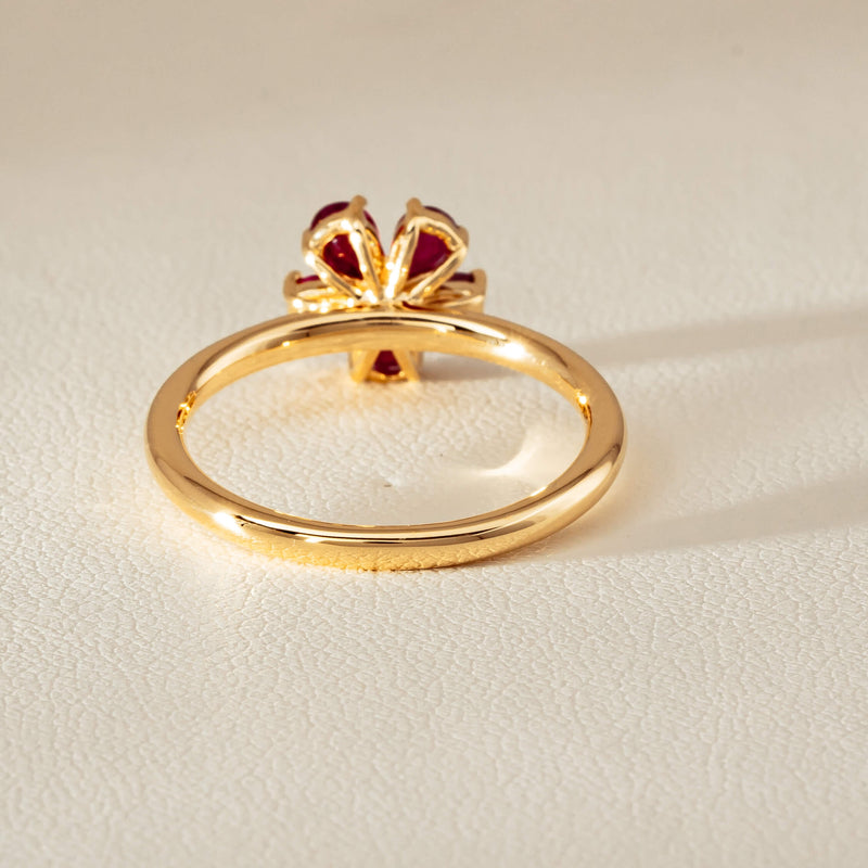 18ct Yellow Gold Ruby & Diamond Forget-Me-Not Ring - Ring - Walker & Hall