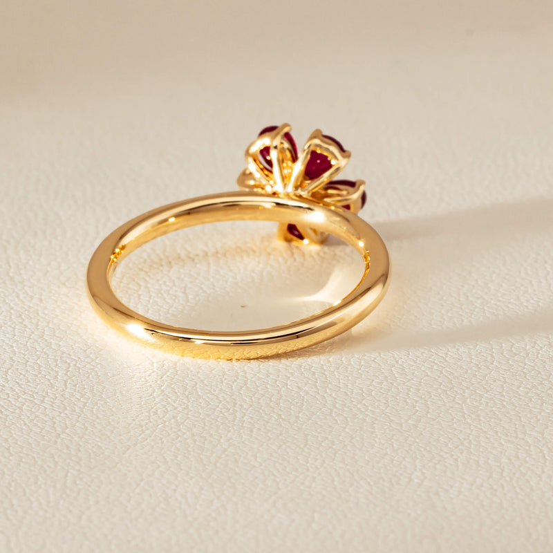 18ct Yellow Gold Ruby & Diamond Forget-Me-Not Ring - Ring - Walker & Hall