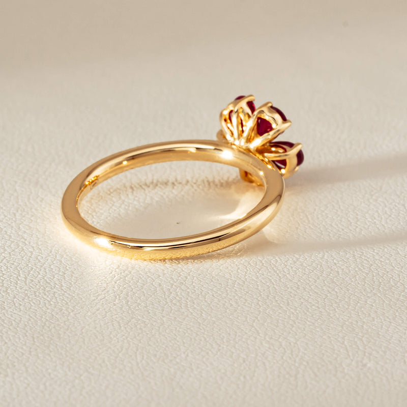 18ct Yellow Gold Ruby & Diamond Forget-Me-Not Ring - Ring - Walker & Hall