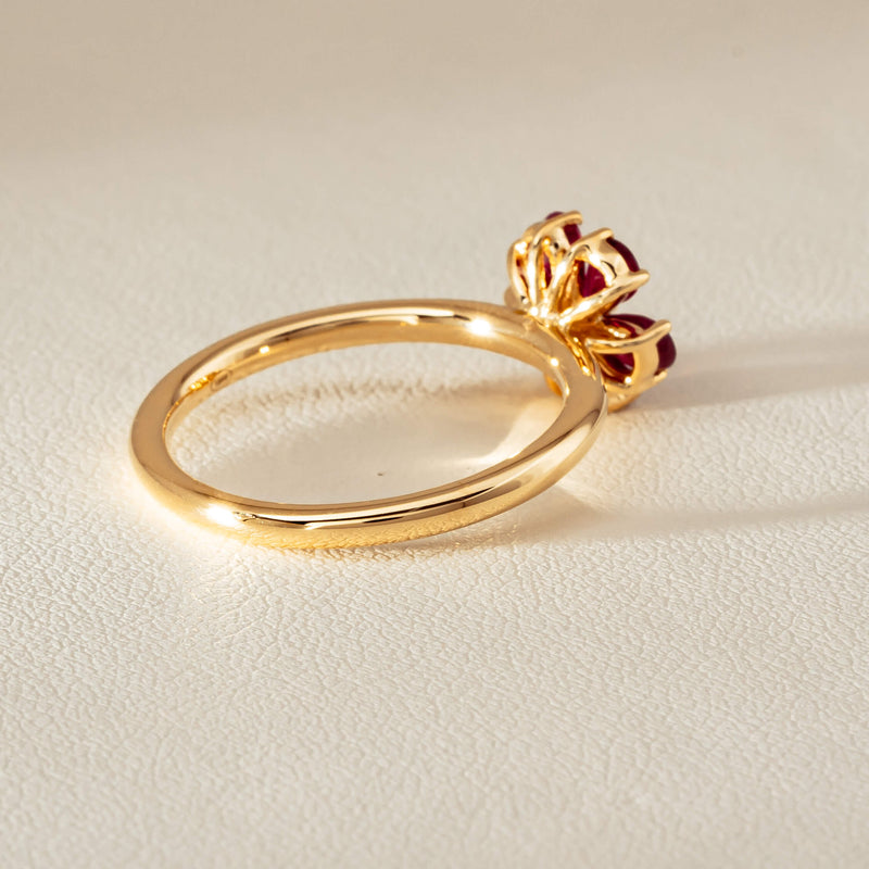 18ct Yellow Gold Ruby & Diamond Forget-Me-Not Ring - Ring - Walker & Hall